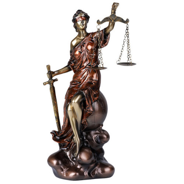 Lady Justice Statue Sitting on Globe Red Highlights Colored Woman